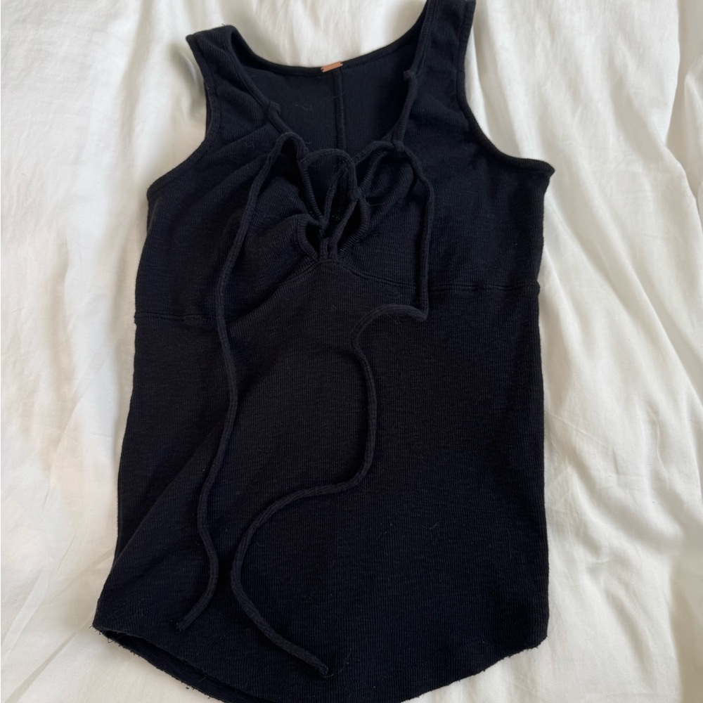 Free People Black Tank Top with Tie Detail